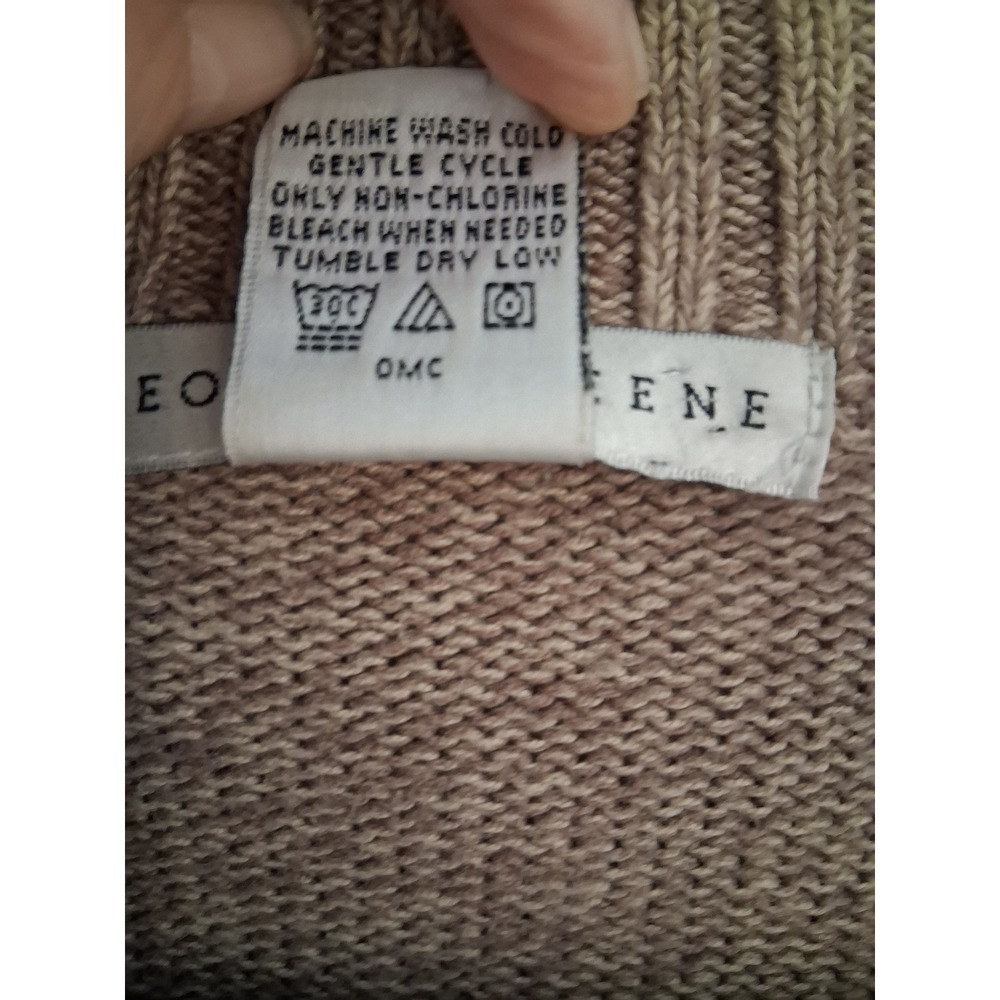 Geoffrey Beene Mens Large Taupe CottonQuarter Zip Sweater Argyle Sleeve Pullover - Picture 3 of 4